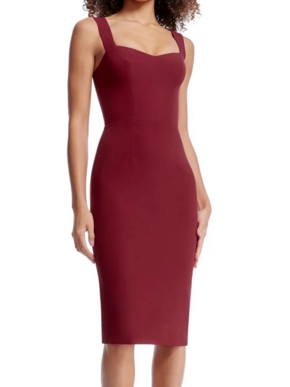 Dress the Population Sleeveless Sweetheart Midi Dress in Burgundy Wine